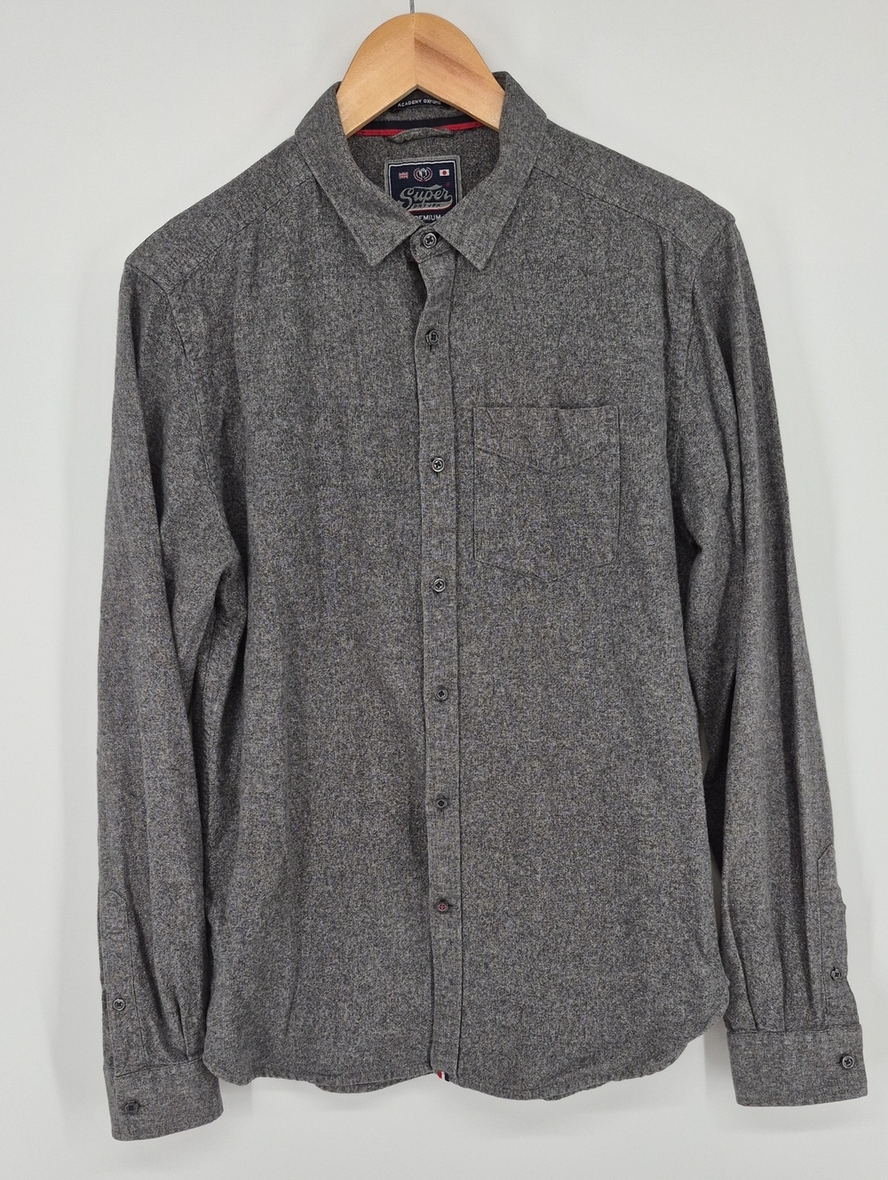 Superdry JPN Premium Long Sleeve Button Down Mens M Grey Shirt Cotton Oxford